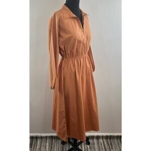 MIEN Maison Tan 1/2 Zip Collar Elastic Waist ALine Casual Midi Dress USA S Small